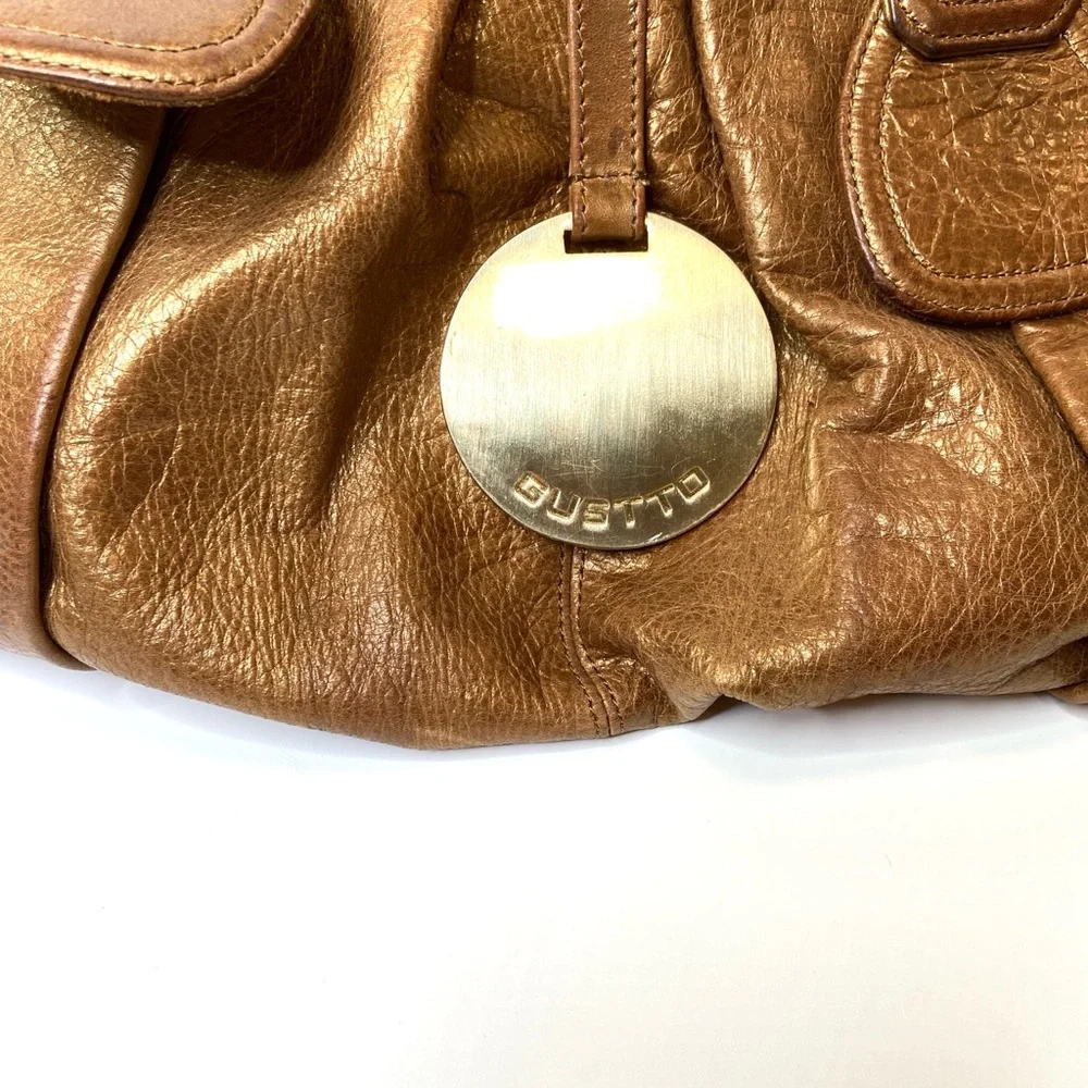 GUSTTO Cala Brown Bronze Leather Shoulder Satchel Bag Braided Straps - Picture 7 of 12